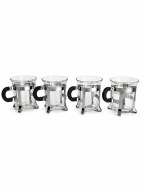 Vintage Lipton Glass Tea Mugs – Set of 4 with Metal Holders